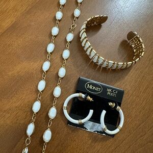Monet Gold and White Jewelry Collection- 1 bracelet, 1 necklace, 1 earrings